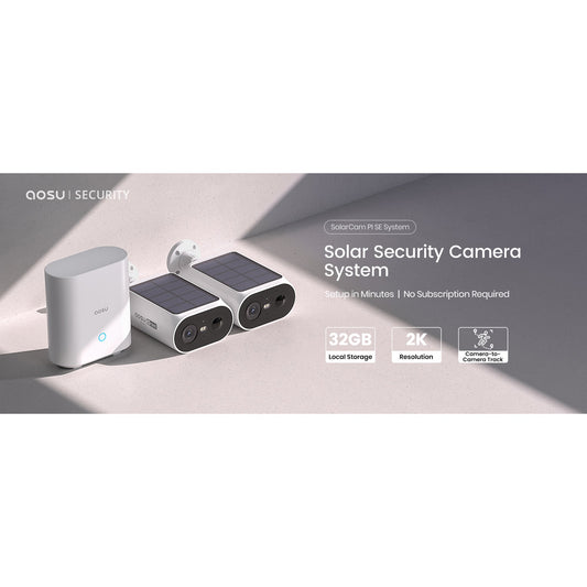AOSU 2K 3.0MP Dual-Band Outdoor Solar Security Camera Pro System with HomeBase (2-Pack, C8E2DA11)