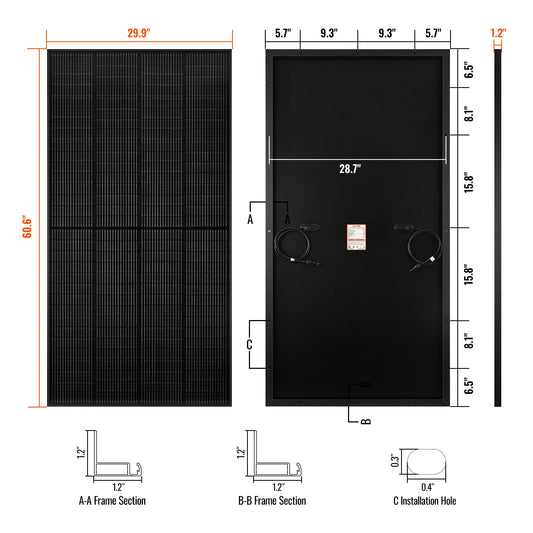 Rich Solar MEGA 250 PRO 250W 24V Monocrystalline Solar Panel (Silver & Onyx Black)
