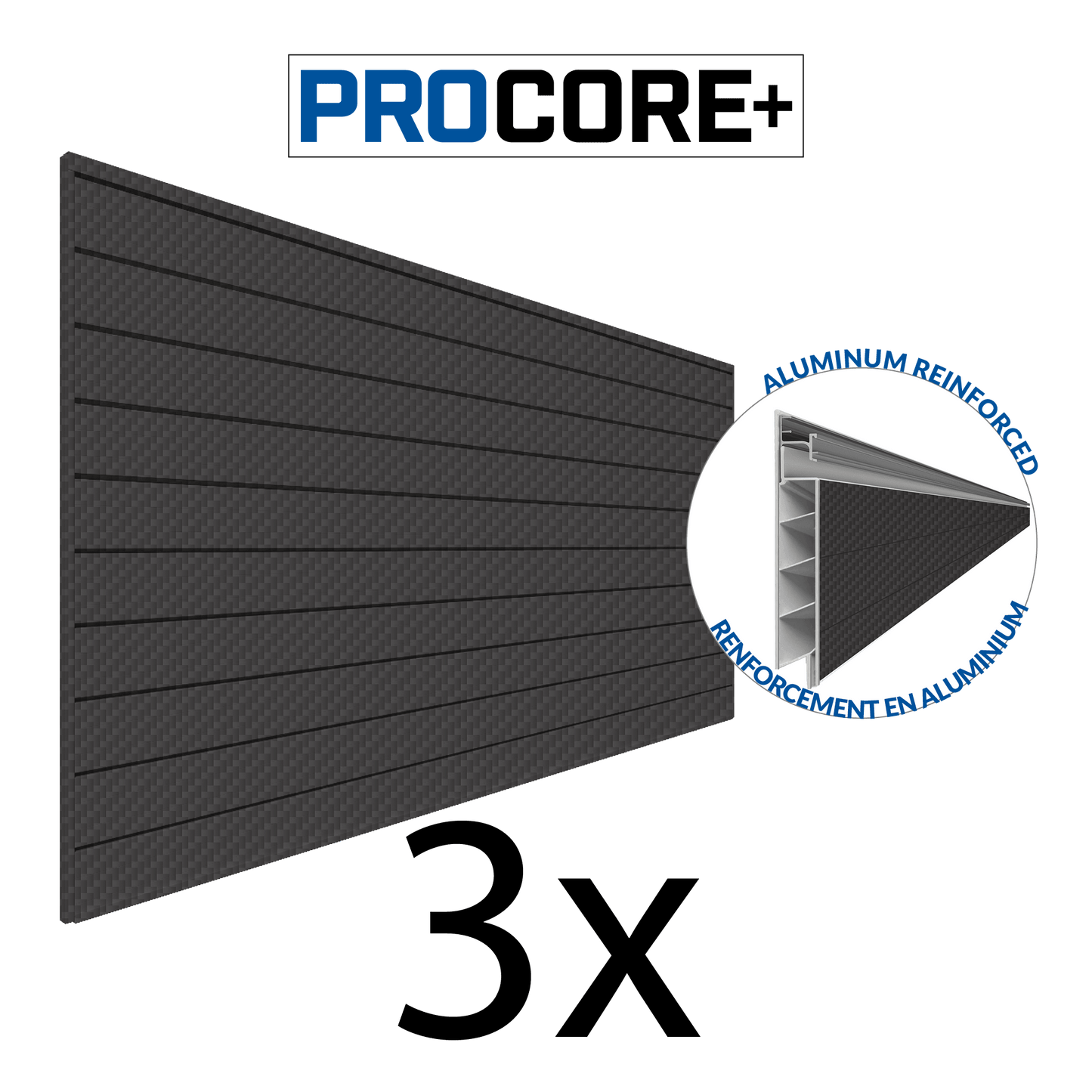 Proslat 8 ft. x 4 ft. PROCORE+ Carbon Fiber PVC Slatwall - 3 Pack 96 sq ft 87753K