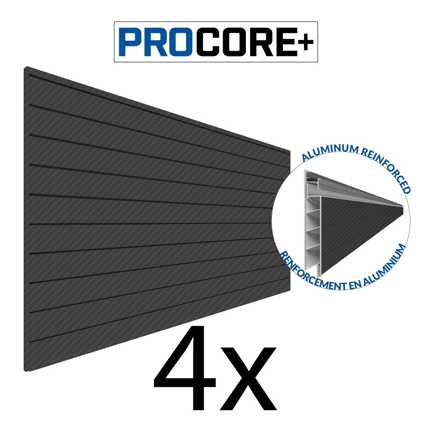 Proslat 8 ft. x 4 ft. PROCORE+ Carbon Fiber PVC Slatwall – 4 Pack 128 sq ft 87754K