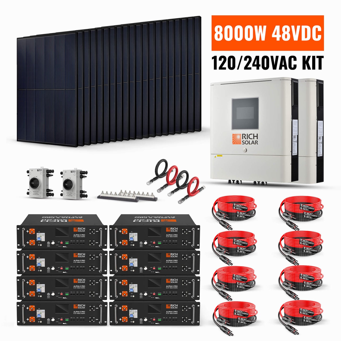 Rich Solar 8000W 48V Hybrid Solar Kit | 120V/240V Split Phase Off-Grid System