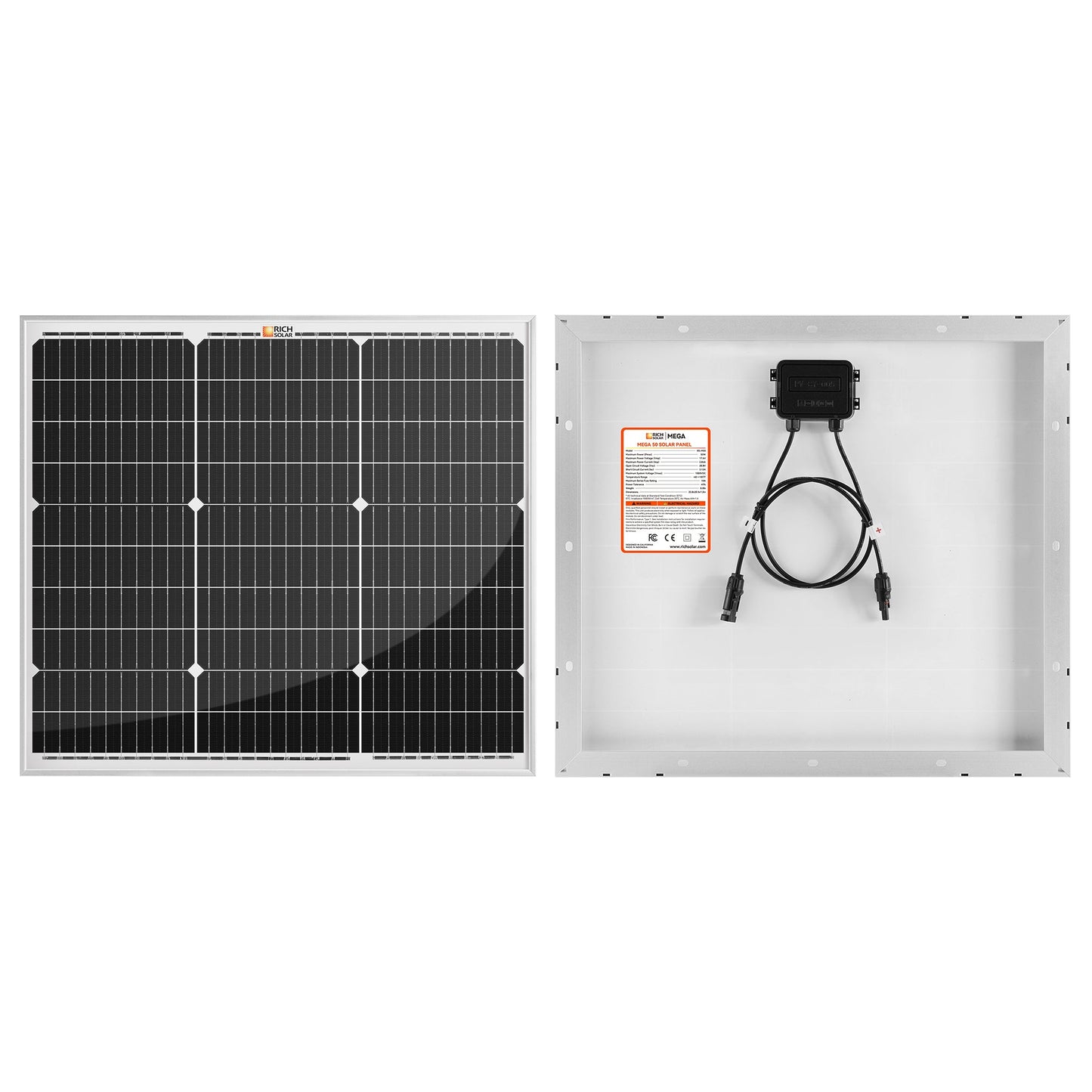 Rich Solar MEGA 50W 12V Monocrystalline Solar Panel (Onyx & Silver)