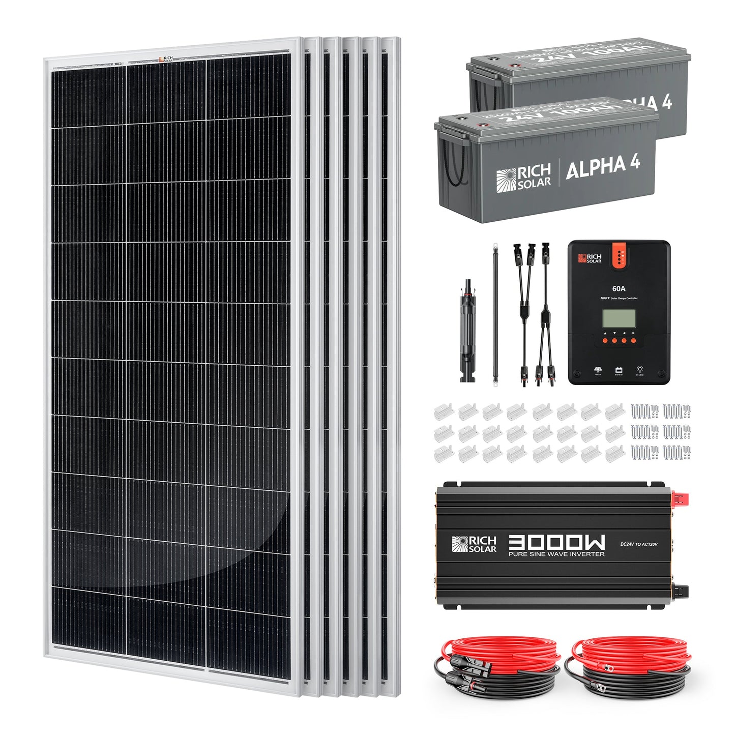 Rich Solar 1200 Watt 24V Off-Grid Complete Solar Kit with Lithium Batteries