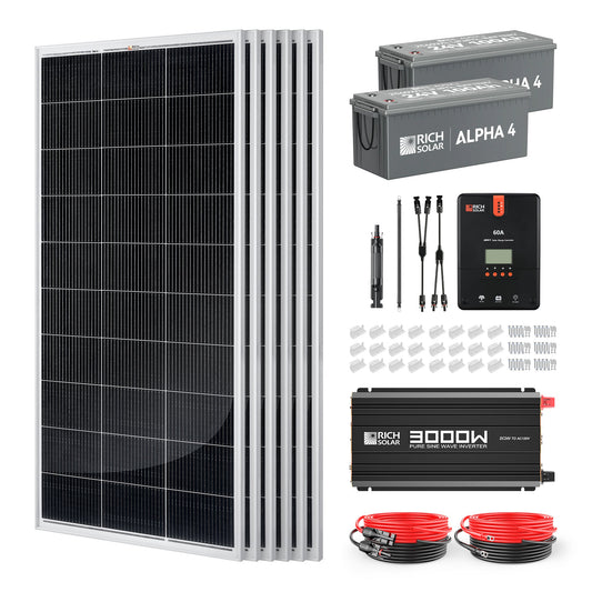 Rich Solar 1200 Watt 24V Off-Grid Complete Solar Kit with Lithium Batteries