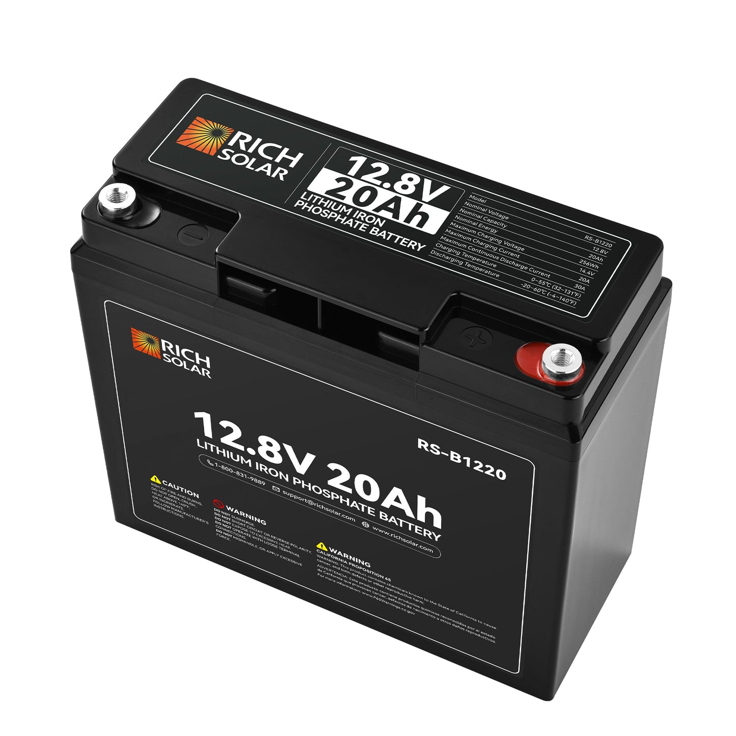 Rich Solar 12V 20Ah LiFePO4 Lithium Battery (256Wh) | Grade A+ Cells