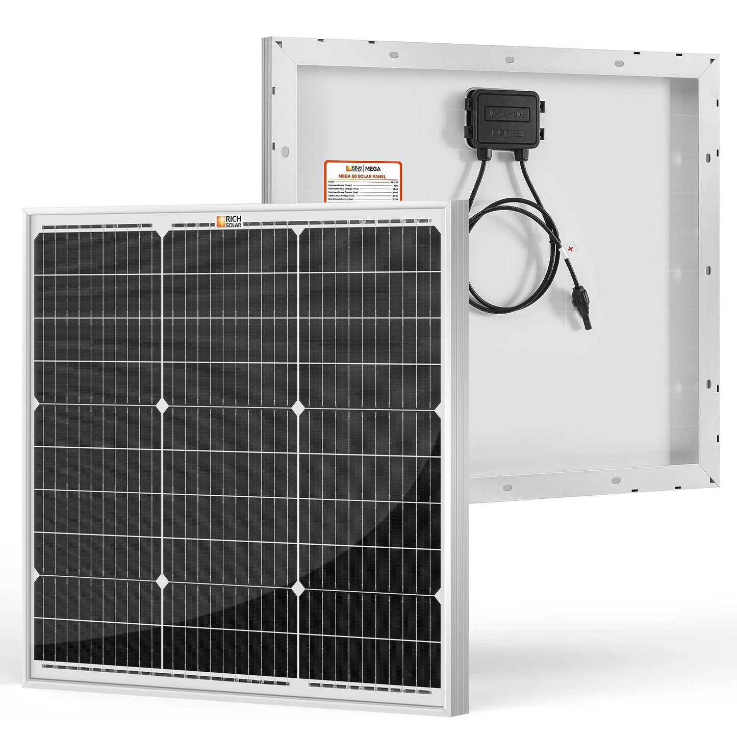 Rich Solar MEGA 50W 12V Monocrystalline Solar Panel (Onyx & Silver)