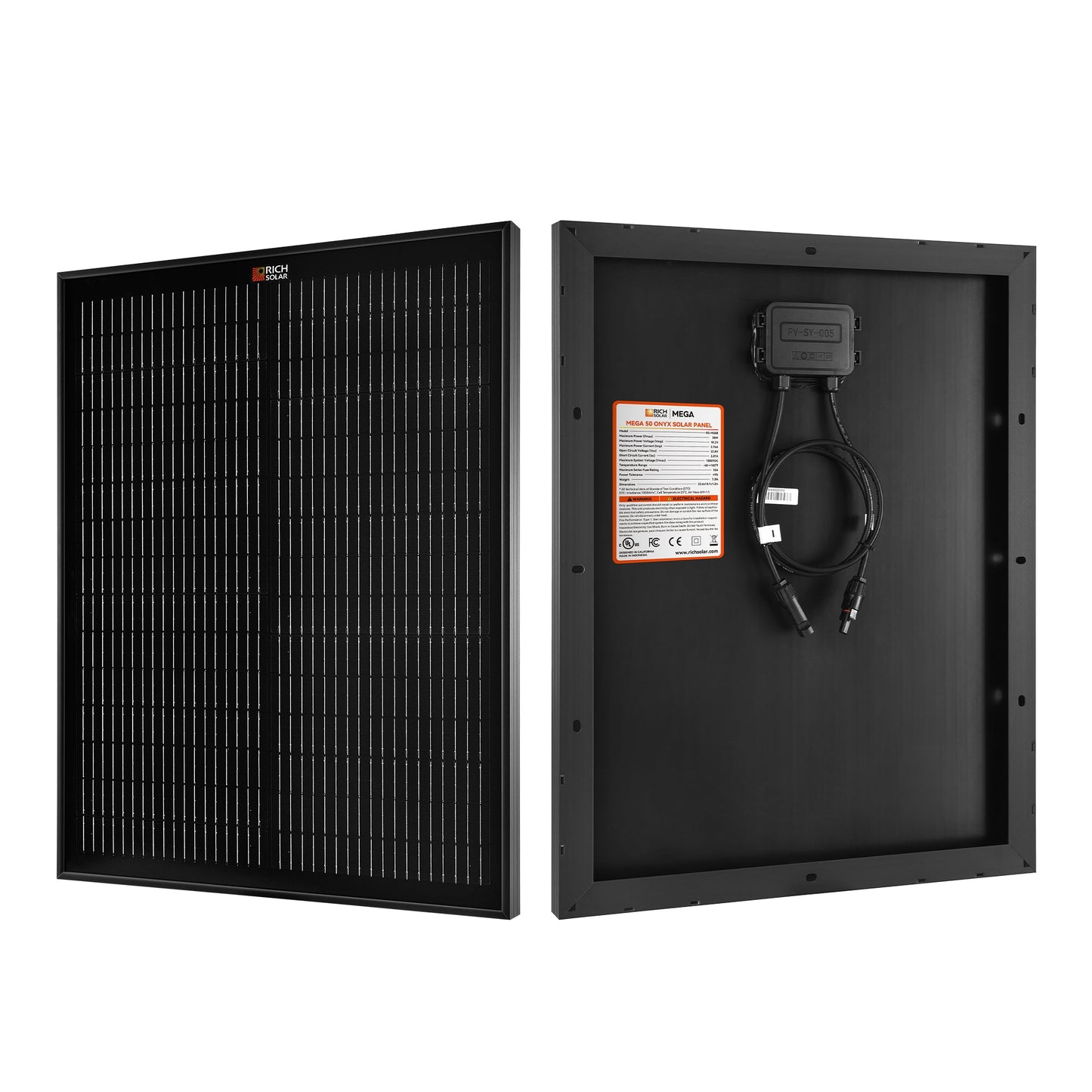 Rich Solar MEGA 50W 12V Monocrystalline Solar Panel (Onyx & Silver)