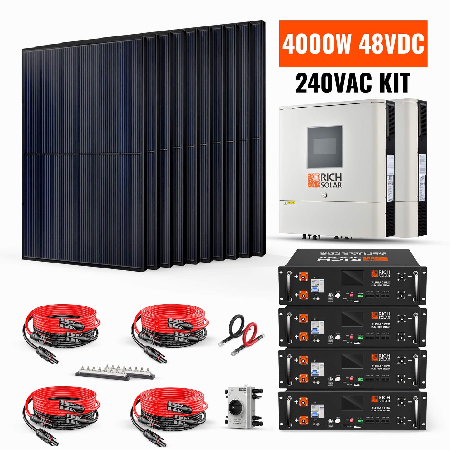Rich Solar 4000W 48VDC 240VAC Complete Hybrid Solar Kit