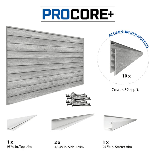 Proslat 8 ft. x 4 ft. PROCORE+ Gray Wood PVC Slatwall Panel Set - 3 Pack 96 sq ft 87731K