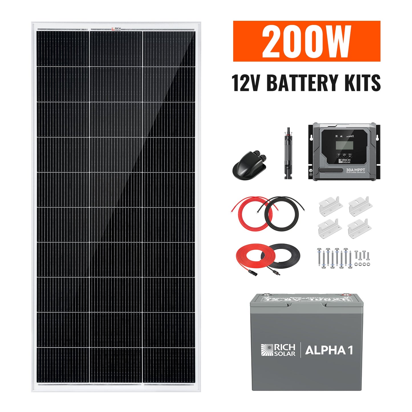 RICH SOLAR 200W Off-Grid Solar Kit (Basic, Battery & Complete Inverter Bundles)