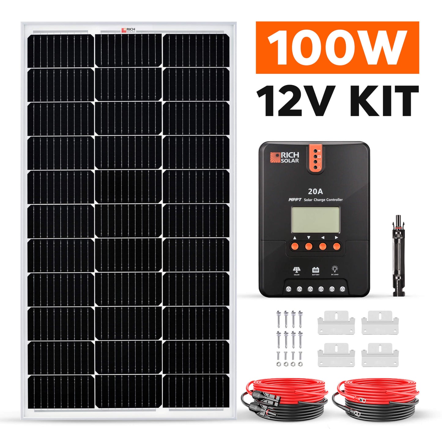 RICH SOLAR 100W Monocrystalline Solar Kit with 20A MPPT Controller