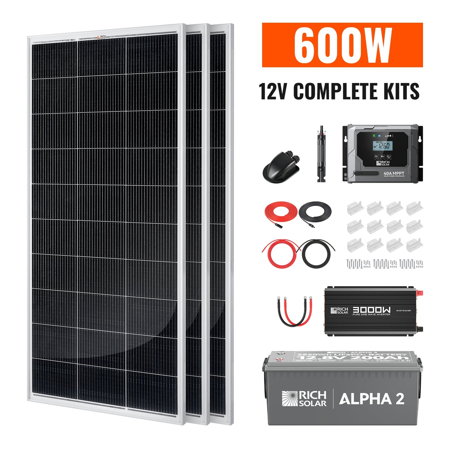 Rich Solar 600W Off-Grid Solar Kit (Basic, Battery, & Complete Inverter Variations)