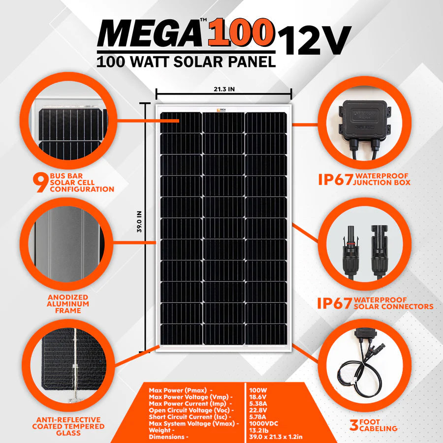RICH SOLAR MEGA 100 & Onyx 100W 12V Off-Grid Solar Panel