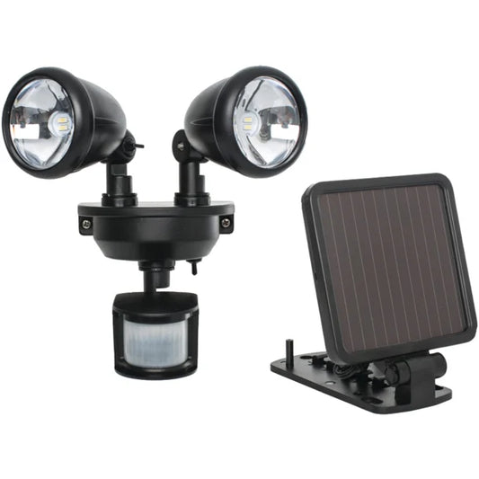MAXSA Innovations Solar-Powered Dual-Head LED Security Spotlight (Black, Model 44215)