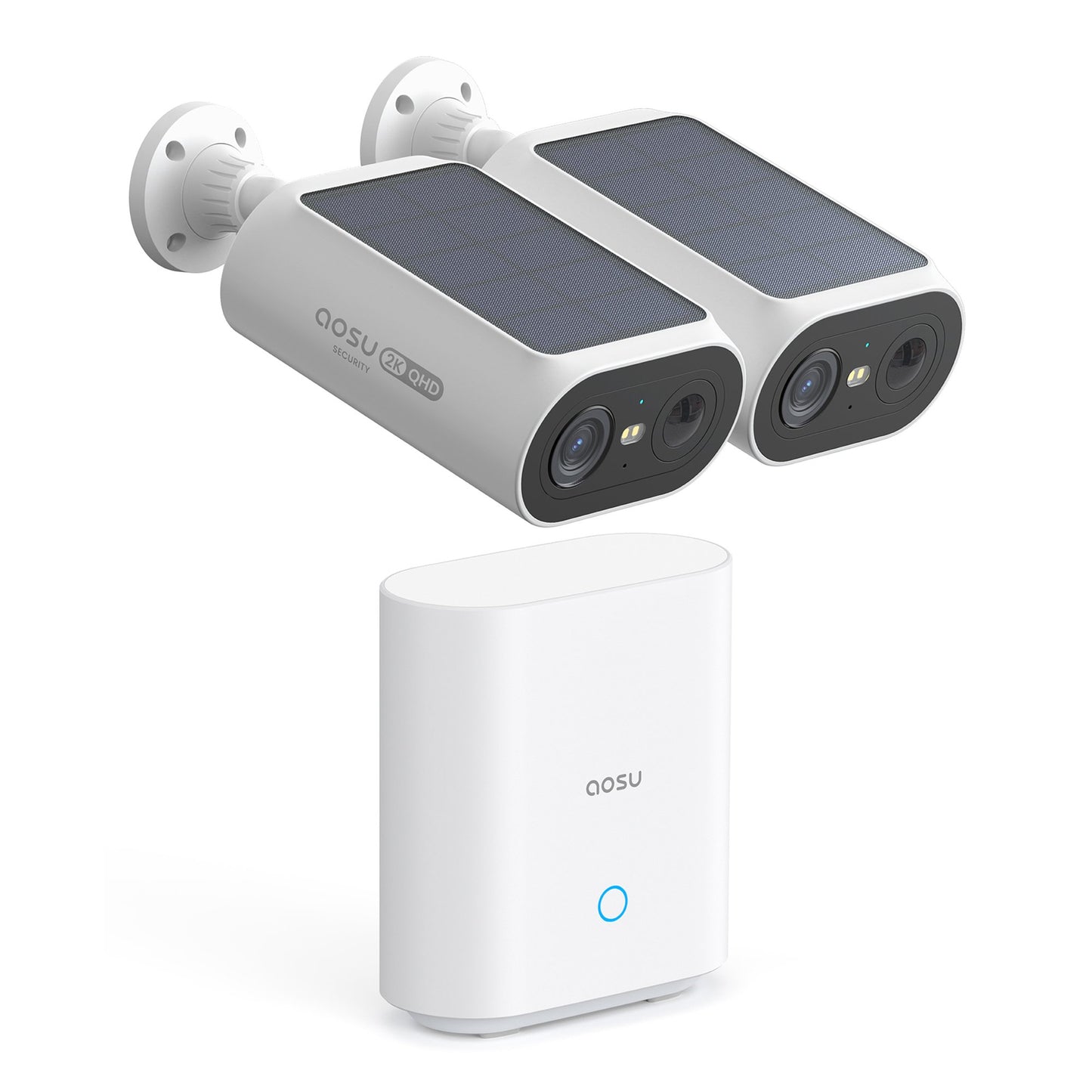 AOSU 2K 3.0MP Dual-Band Outdoor Solar Security Camera Pro System with HomeBase (2-Pack, C8E2DA11)
