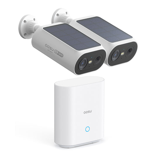 AOSU 2K 3.0MP Dual-Band Outdoor Solar Security Camera Pro System with HomeBase (2-Pack, C8E2DA11)