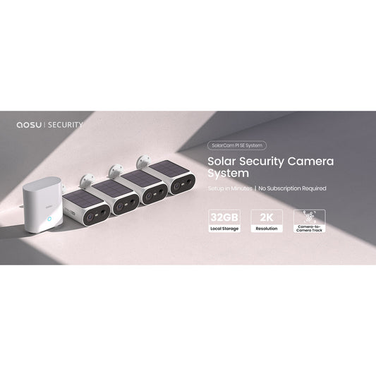 AOSU 2K 3.0MP Dual-Band Outdoor Solar Security Camera Pro System with HomeBase (4-Pack, C8E-4H)