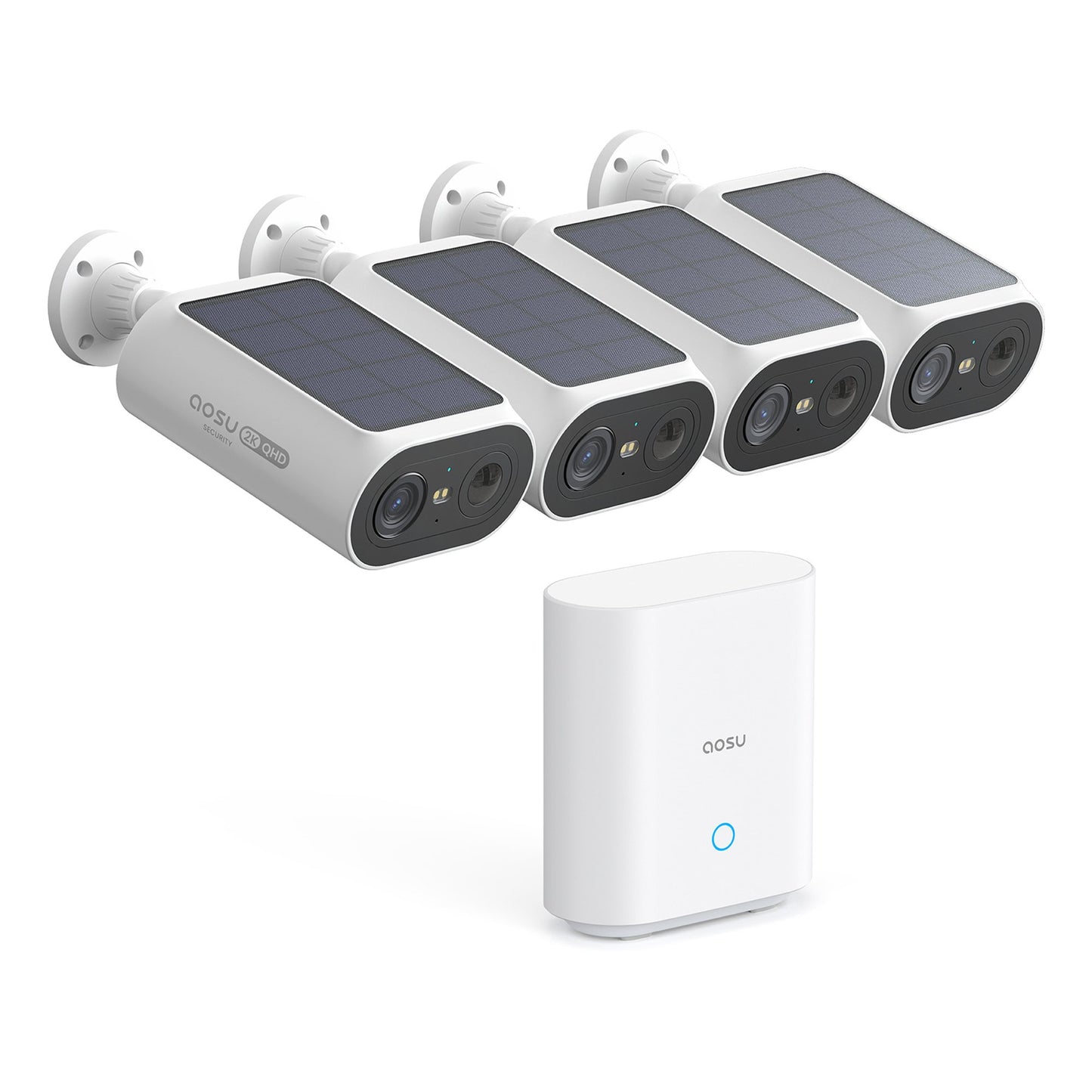 AOSU 2K 3.0MP Dual-Band Outdoor Solar Security Camera Pro System with HomeBase (4-Pack, C8E-4H)