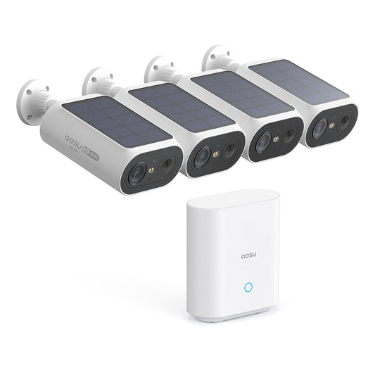 AOSU 2K 3.0MP Dual-Band Outdoor Solar Security Camera Pro System with HomeBase (4-Pack, C8E-4H)