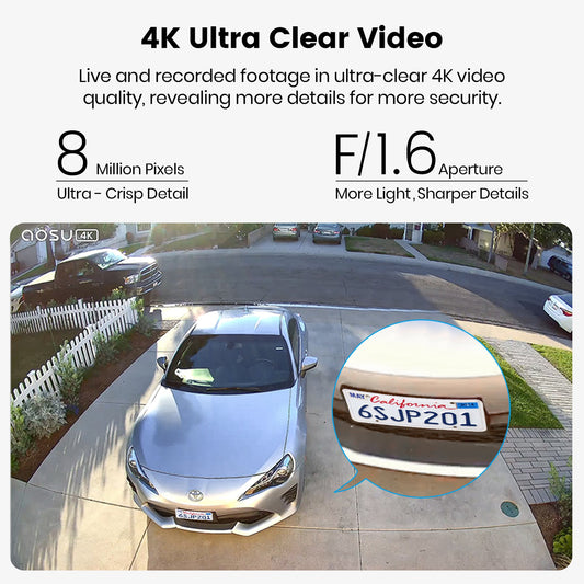 AOSU 4K UHD 8.0MP SolarCam P1 Max Outdoor AI Smart Security Camera (C8S2CA11)
