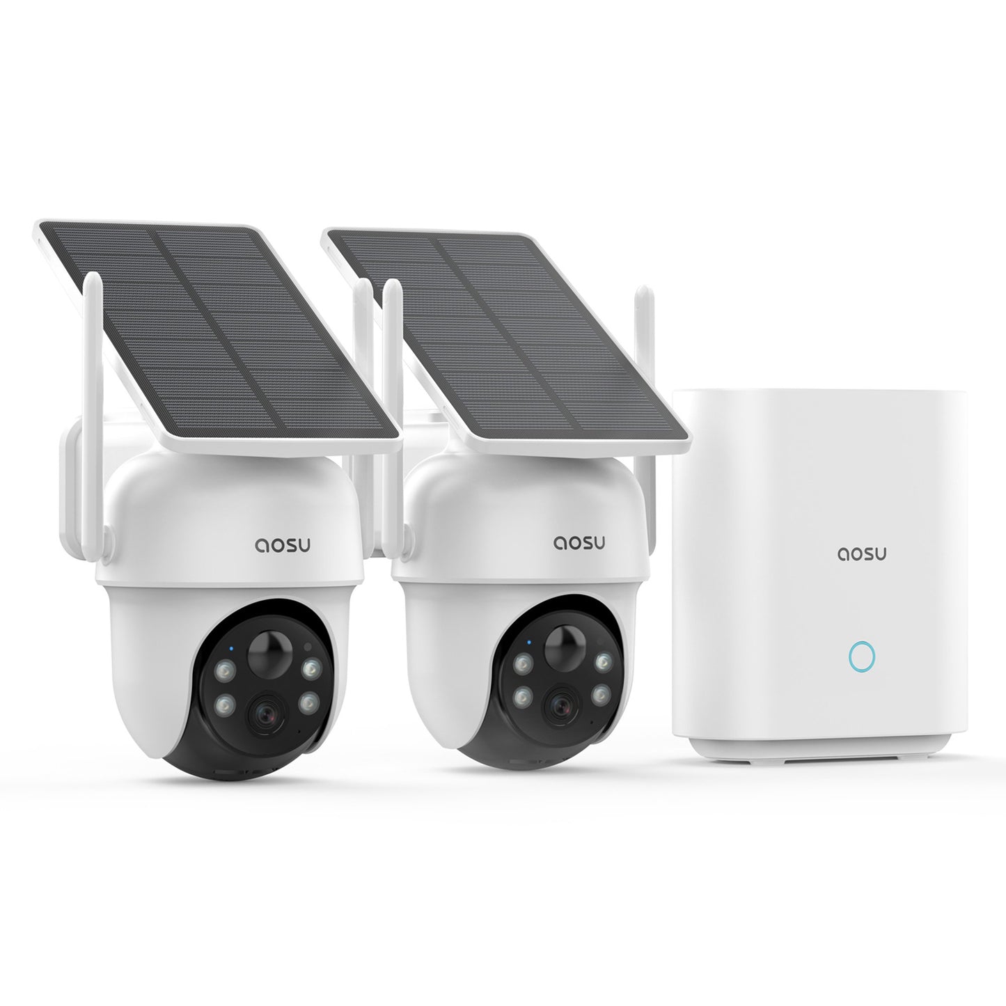 AOSU 2K 3.0MP Dual-Band Outdoor PTZ Solar Security Camera Kit with HomeBase (2-Pack, C9C3CA11)