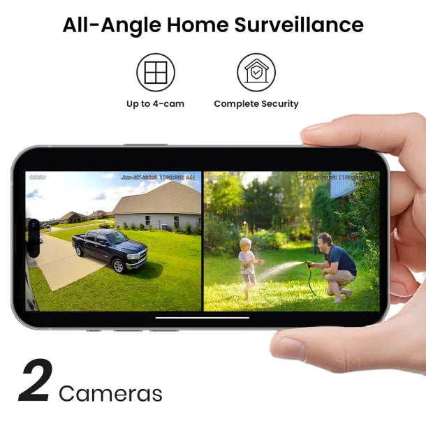 AOSU 2K 3.0MP Dual-Band Outdoor PTZ Solar Security Camera Kit with HomeBase (2-Pack, C9C3CA11)
