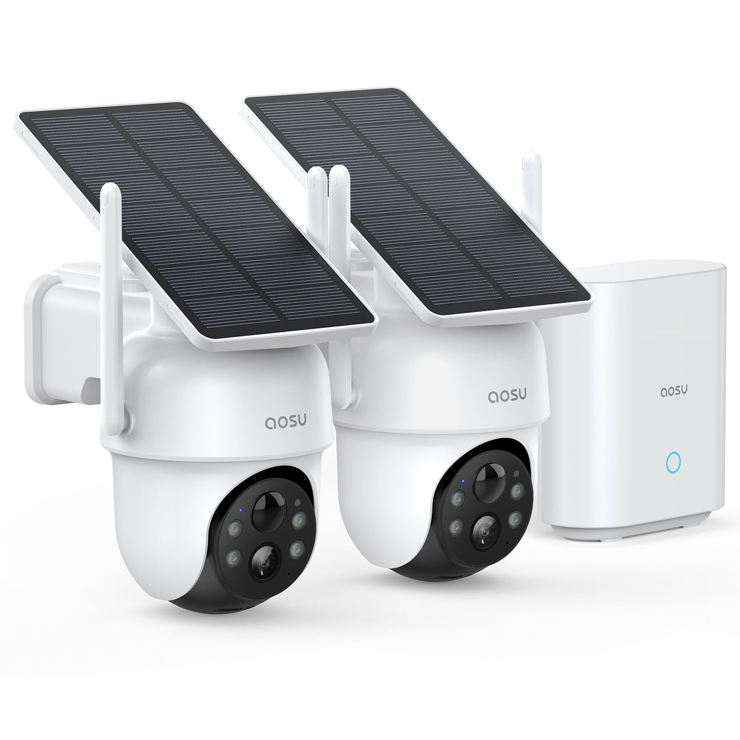 AOSU 2K 3.0MP Dual-Band Outdoor PTZ Solar Security Camera Kit with HomeBase (2-Pack, C9C3CA11)