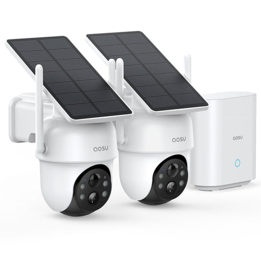 AOSU 2K 3.0MP Dual-Band Outdoor PTZ Solar Security Camera Kit with HomeBase (2-Pack, C9C3CA11)