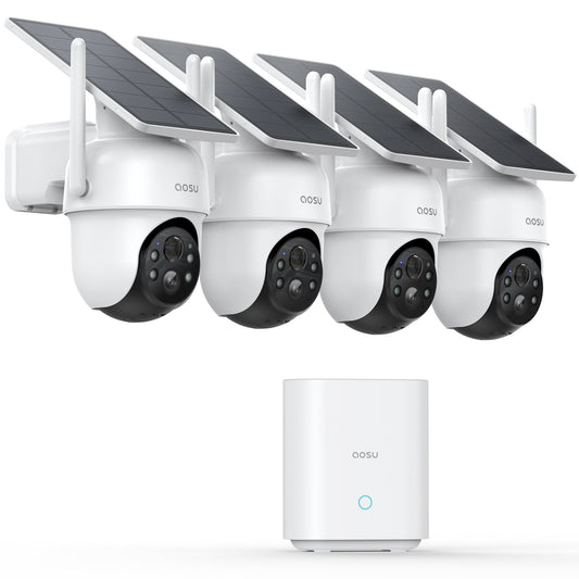 AOSU 2K 3.0MP Dual-Band Solar Security Camera Kit with HomeBase (4-Pack, C9C-4H)