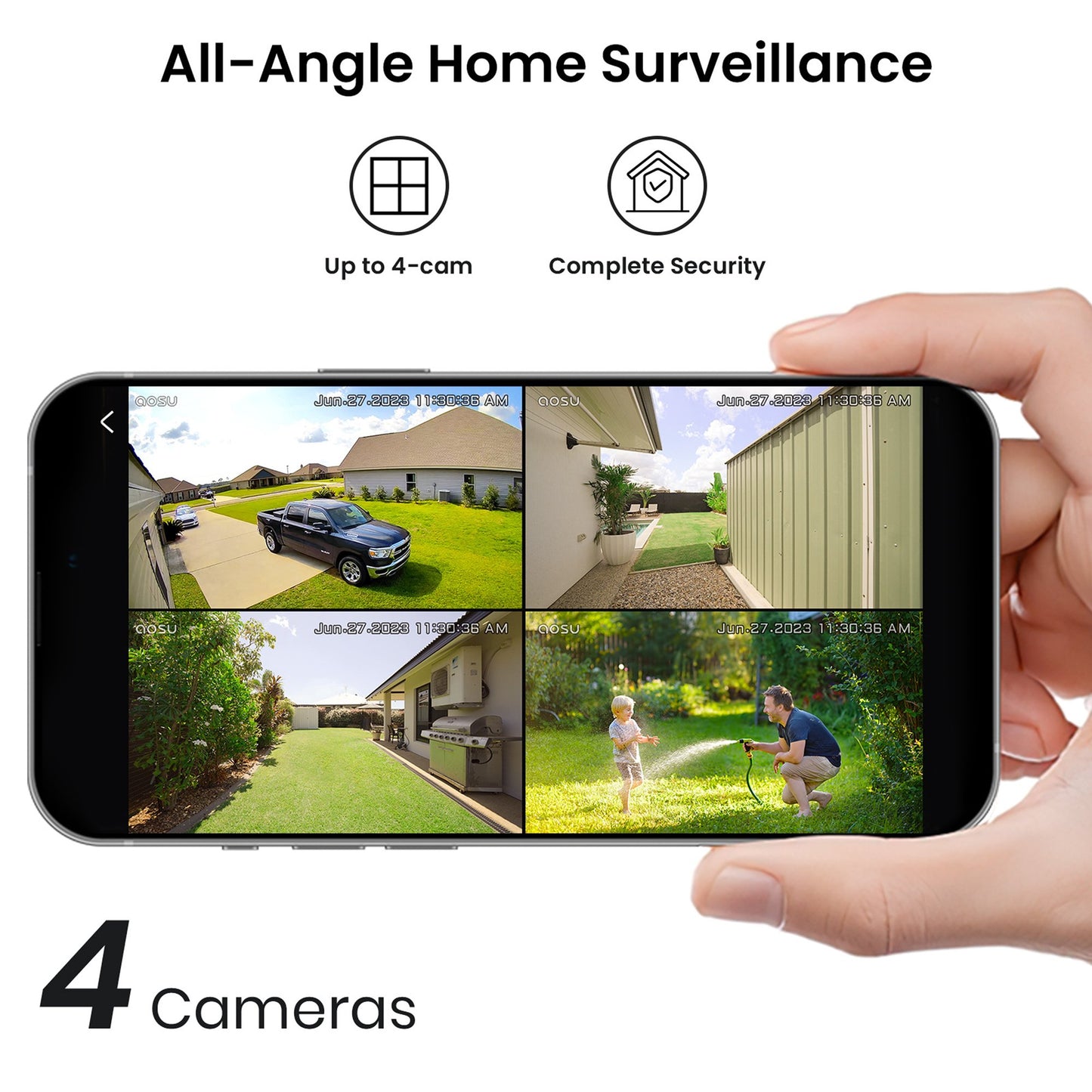 AOSU 2K 3.0MP Dual-Band Solar Security Camera Kit with HomeBase (4-Pack, C9C-4H)