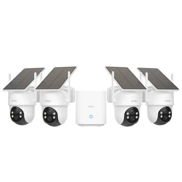 AOSU 2K 3.0MP Dual-Band Solar Security Camera Kit with HomeBase (4-Pack, C9C-4H)