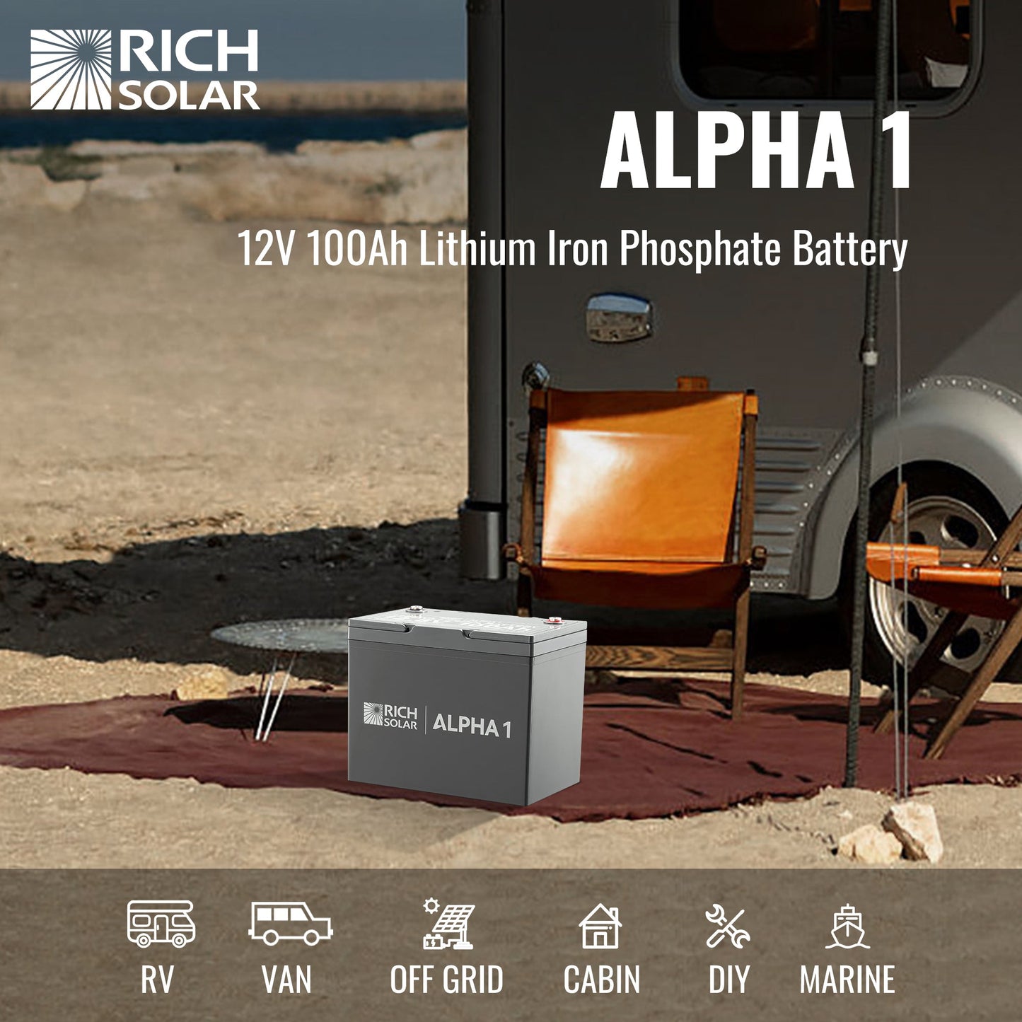 RICH SOLAR Alpha 1 12V 100Ah LiFePO4 Lithium Battery (Lite, Standard & Pro)