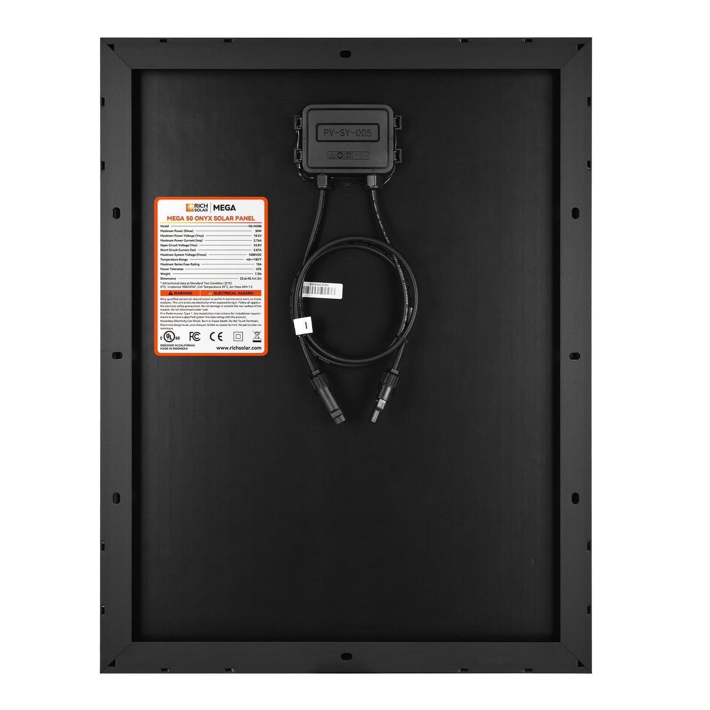 Rich Solar MEGA 50W 12V Monocrystalline Solar Panel (Onyx & Silver)