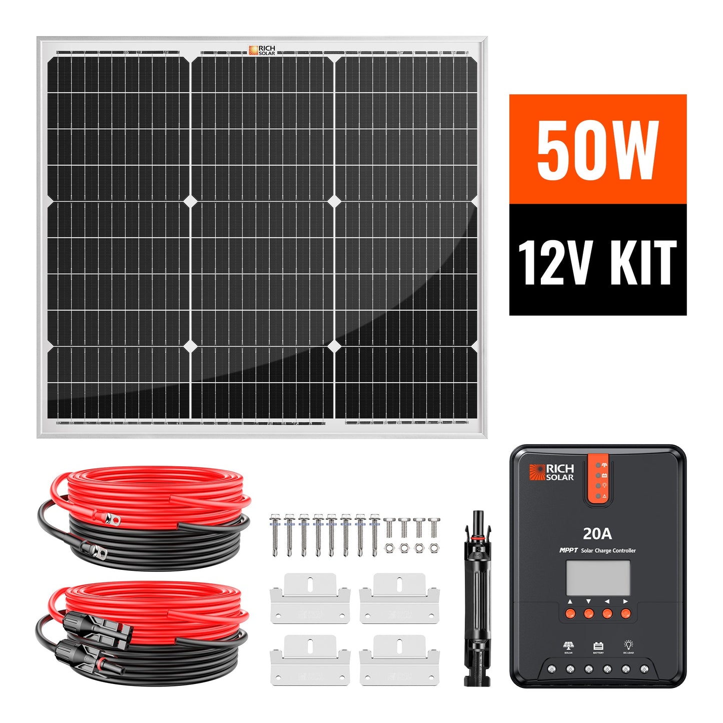 Rich Solar 50W 12V Monocrystalline Solar Kit with 20A MPPT Charge Controller