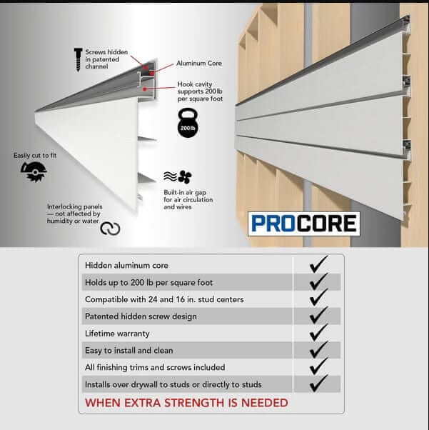 Proslat 8 ft. x 4 ft. PROCORE PVC Slatwall White – 3 Pack 96 sq ft 87732K