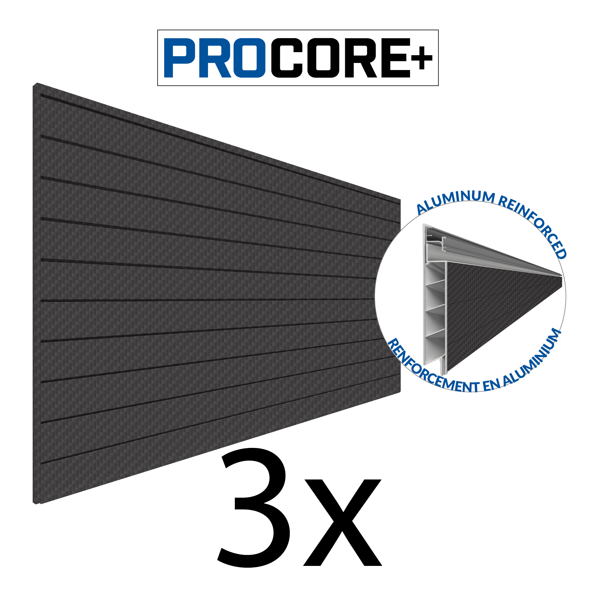 Proslat 8 ft. x 4 ft. PROCORE+ Carbon Fiber PVC Slatwall - 3 Pack 96 sq ft 87753K