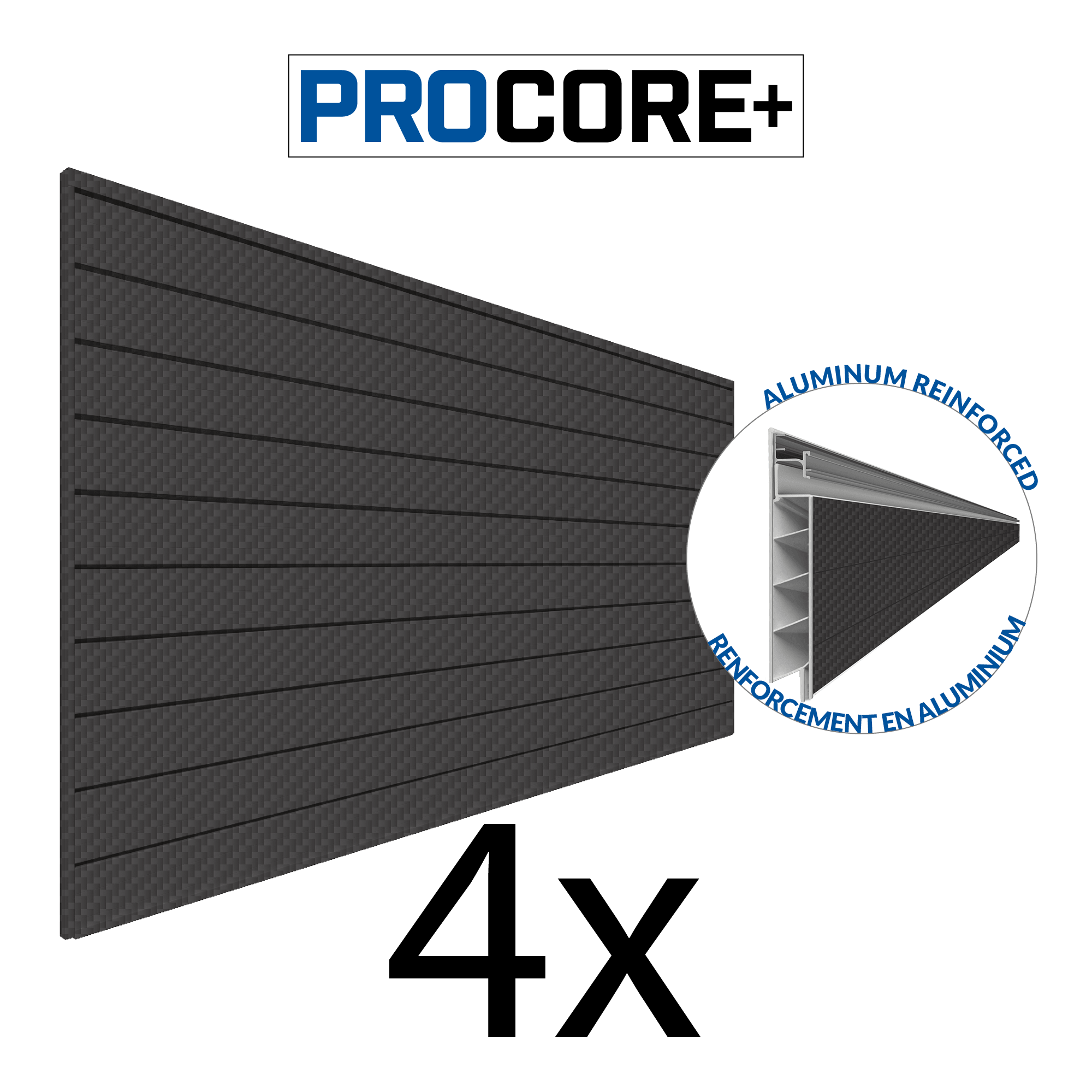 Proslat 8 ft. x 4 ft. PROCORE+ Carbon Fiber PVC Slatwall – 4 Pack 128 sq ft 87754K