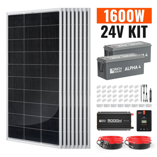 Rich Solar 1600W 24V Off-Grid Complete Solar Kit with Lithium Batteries