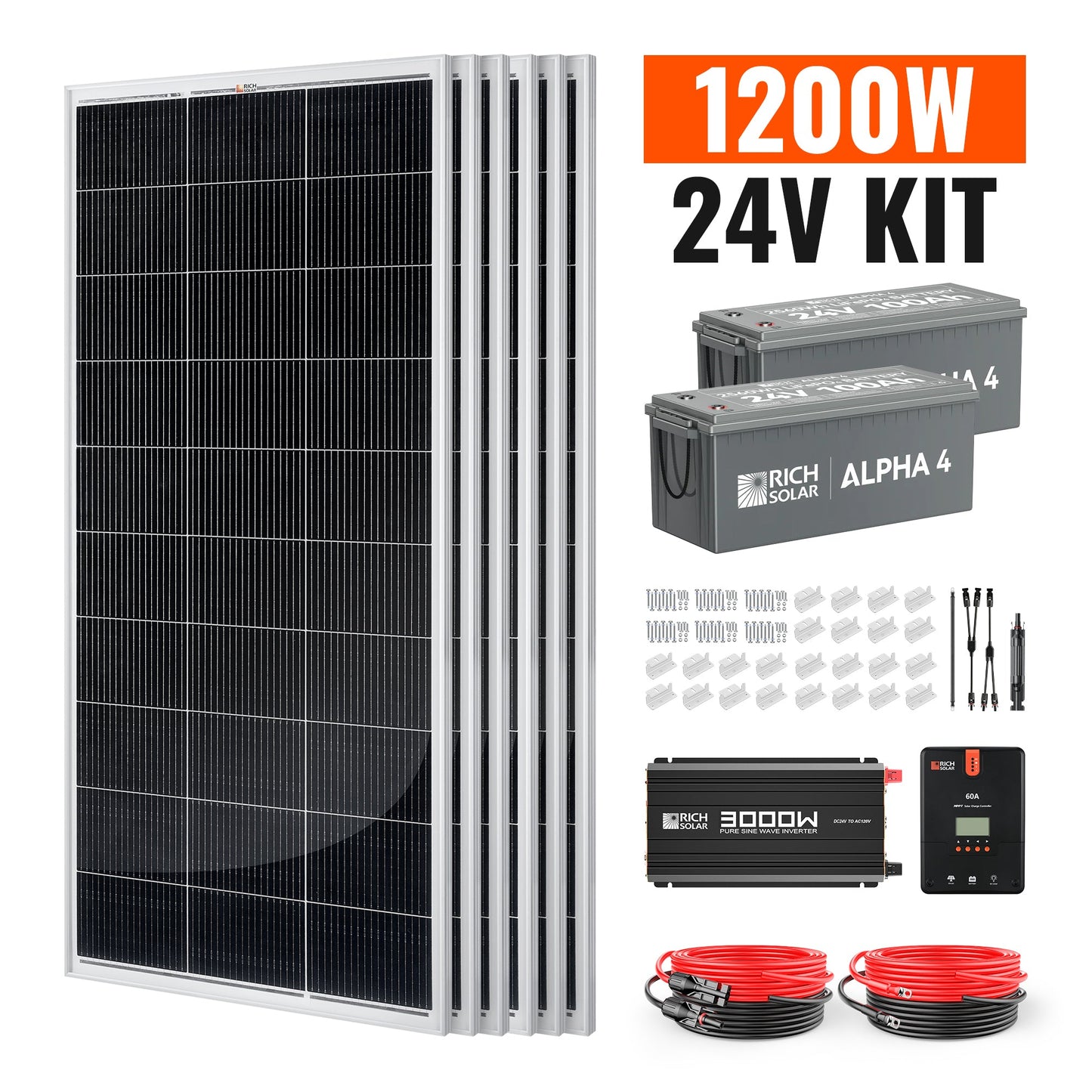 Rich Solar 1200 Watt 24V Off-Grid Complete Solar Kit with Lithium Batteries