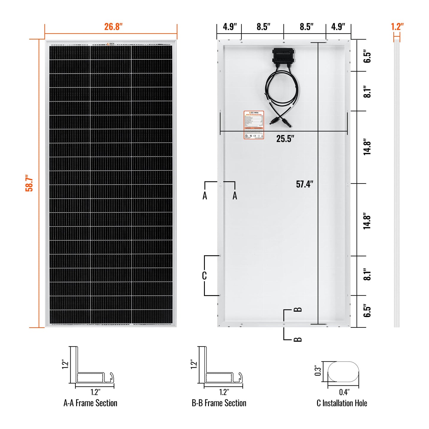 RICH SOLAR MEGA 200 200W 24V Monocrystalline Solar Panel - Pro & Onyx