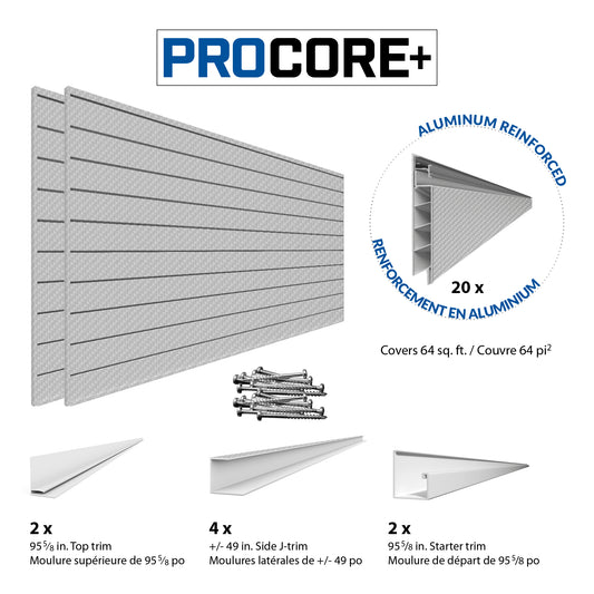 Proslat 8 ft. x 4 ft. PROCORE+ Silver Gray Carbon Fiber Slatwall Paneling – 2 Pack 64 sq ft 87727K