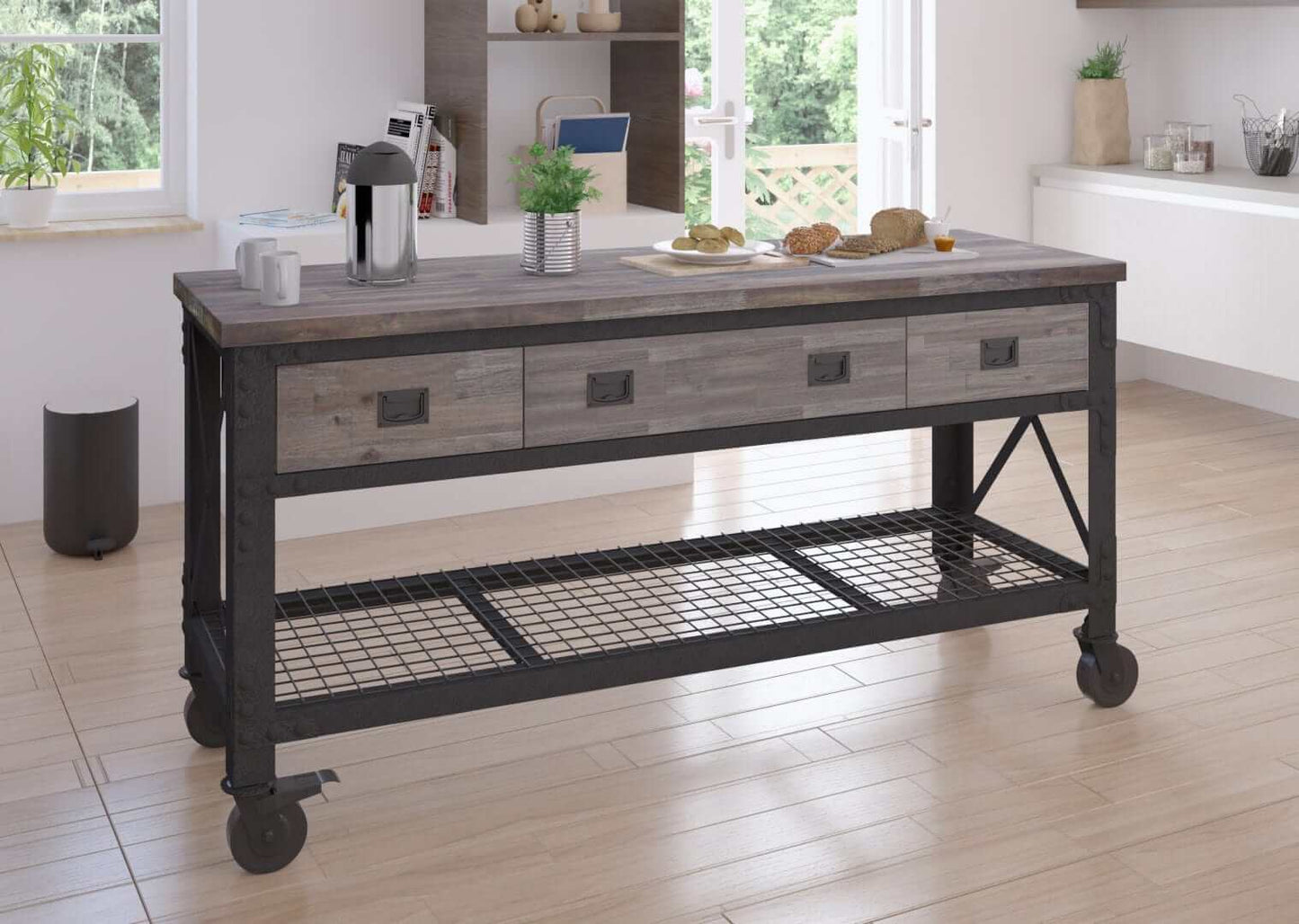 Duramax 3-Drawer Rolling Workbench Aged Espresso Side View 68001E