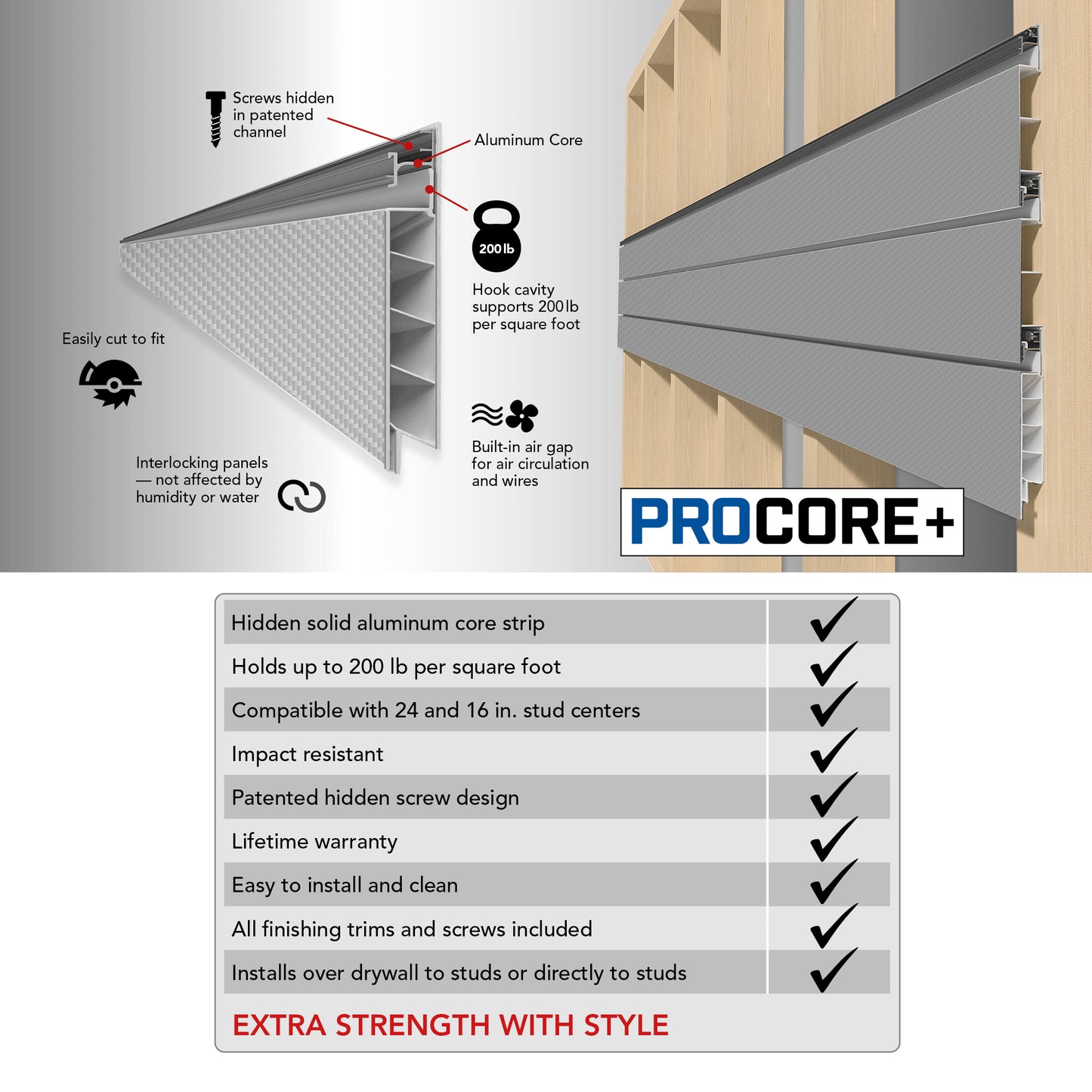 Proslat 8 ft. x 4 ft. PROCORE+ Silver Gray Carbon Fiber Garage Slatwall System – 2 Pack 64 sq ft 87727K