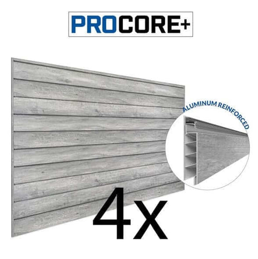 Proslat 8 ft. x 4 ft. PROCORE+ Gray Wood PVC Slatwall – 4 Pack 128 sq ft 87741K