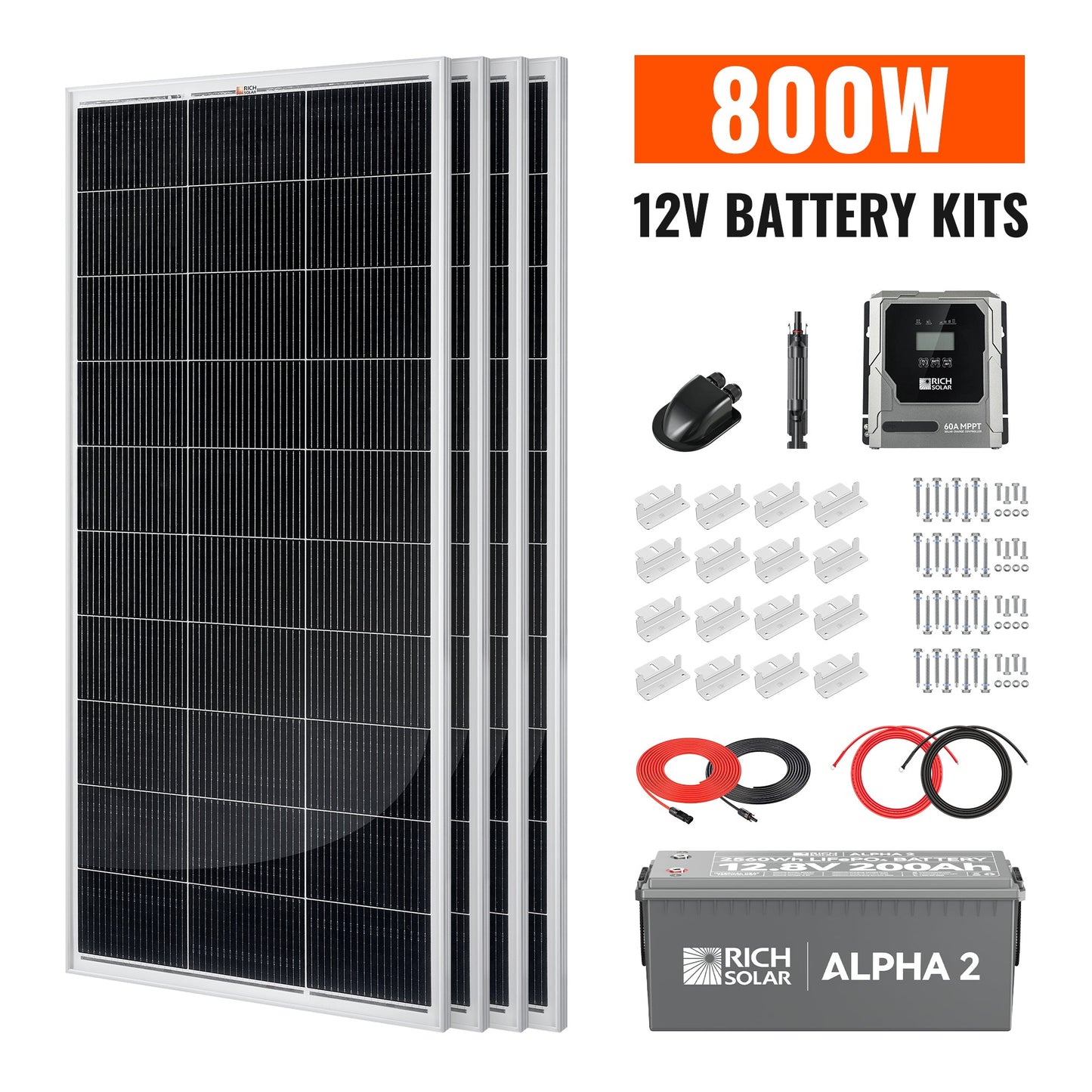 Rich Solar 800W Off-Grid Solar Kit | Basic, Battery & Complete Inverter Bundles