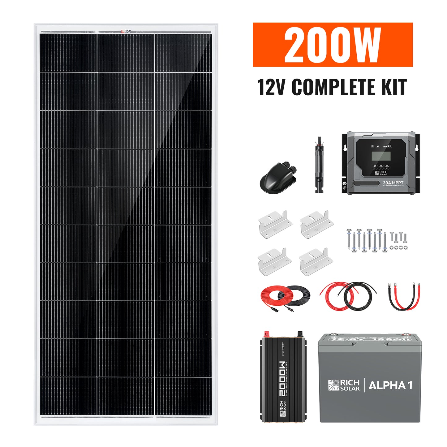 RICH SOLAR 200W Off-Grid Solar Kit (Basic, Battery & Complete Inverter Bundles)
