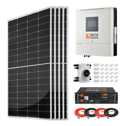 Rich Solar 1250W 48VDC 120VAC Complete Off-Grid Hybrid Solar Kit