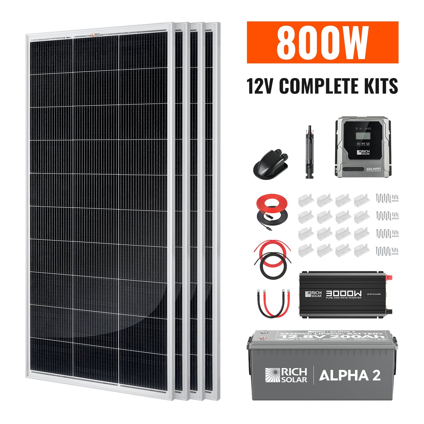 Rich Solar 800W Off-Grid Solar Kit | Basic, Battery & Complete Inverter Bundles