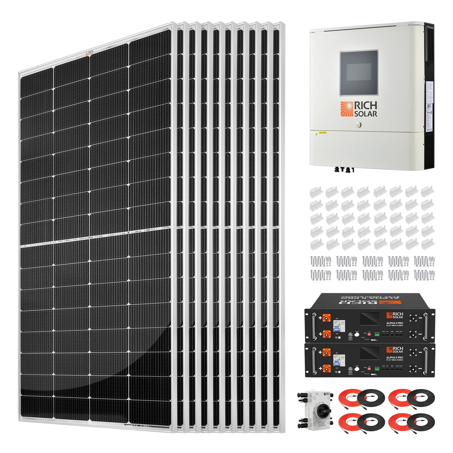 Rich Solar 2500W 48VDC 120VAC Complete Hybrid Solar Kit