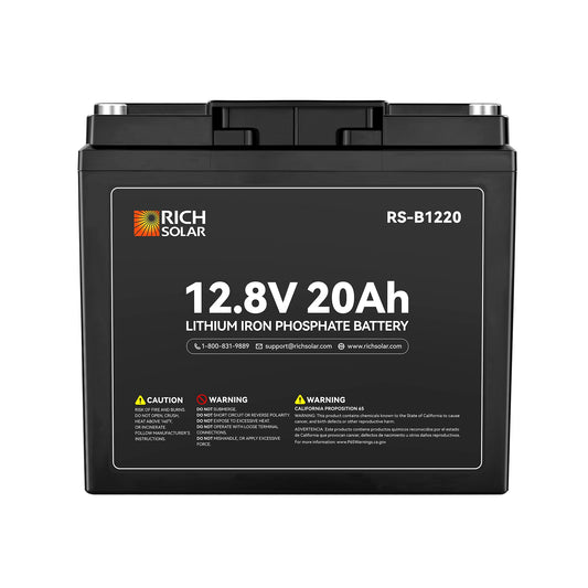 Rich Solar 12V 20Ah LiFePO4 Lithium Battery (256Wh) | Grade A+ Cells